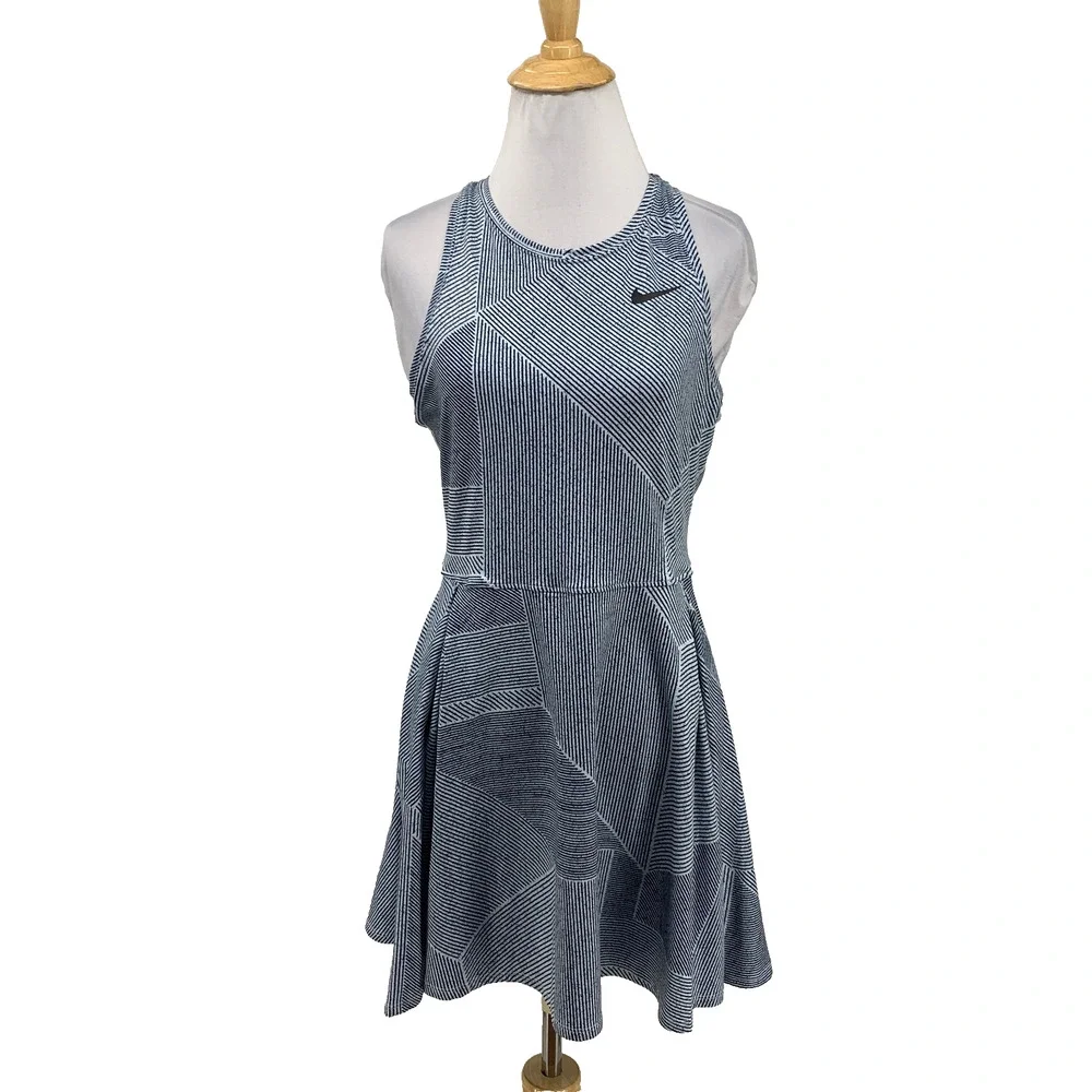 Nike Dress Womens S Small Gray Navy Court Dri Fit Advantage Cutout Back Tennis